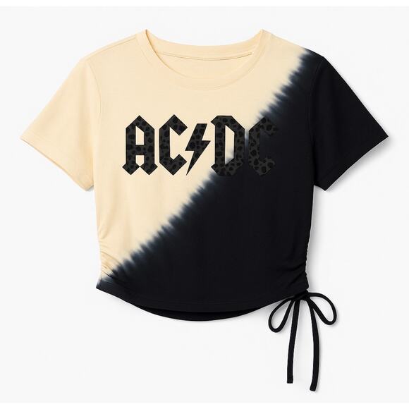 AC/DC Tie-Dye Leopard Crop Top XL Black Cream Band Tee Rock Graphic Shirt 2022 - Picture 1 of 5